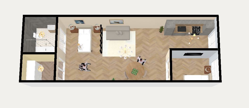 Plano de la vivienda recreando una posible distribución totalmente accesible