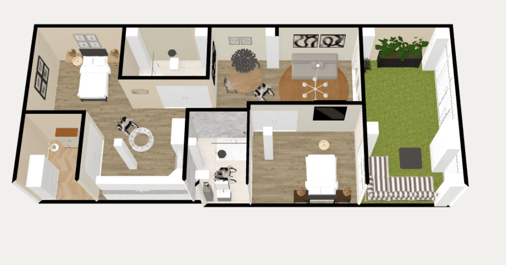 Plano de la vivienda recreando una posible distribución totalmente accesible