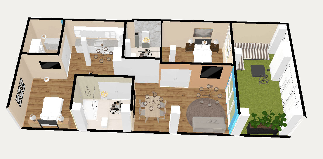 Plano de la vivienda recreando una posible distribución totalmente accesible